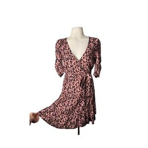 TopShop | Purple animal print wrap dress half sleeve mini dress •